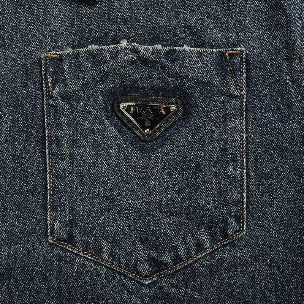Prada Vintage-Wash Denim Zip Jacket — Charcoal Black