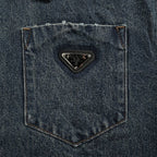 Prada Vintage-Wash Denim Zip Jacket — Charcoal Black