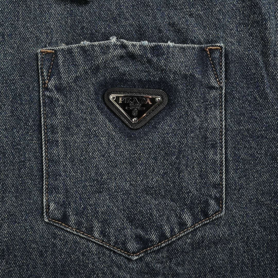 Prada Vintage-Wash Denim Zip Jacket — Charcoal Black