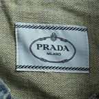 Prada Leather-Yoke Denim Trucker Jacket — Vintage Blue