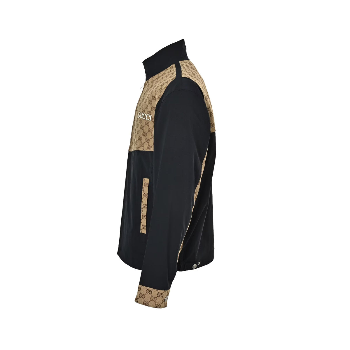 Gucci Camel All-Over Monogram Harrington Jacket with Ribbed Cuffs