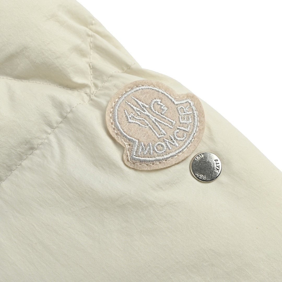 Moncler Hooded Down Jacket — Matte Cream, Zip Chest Pockets