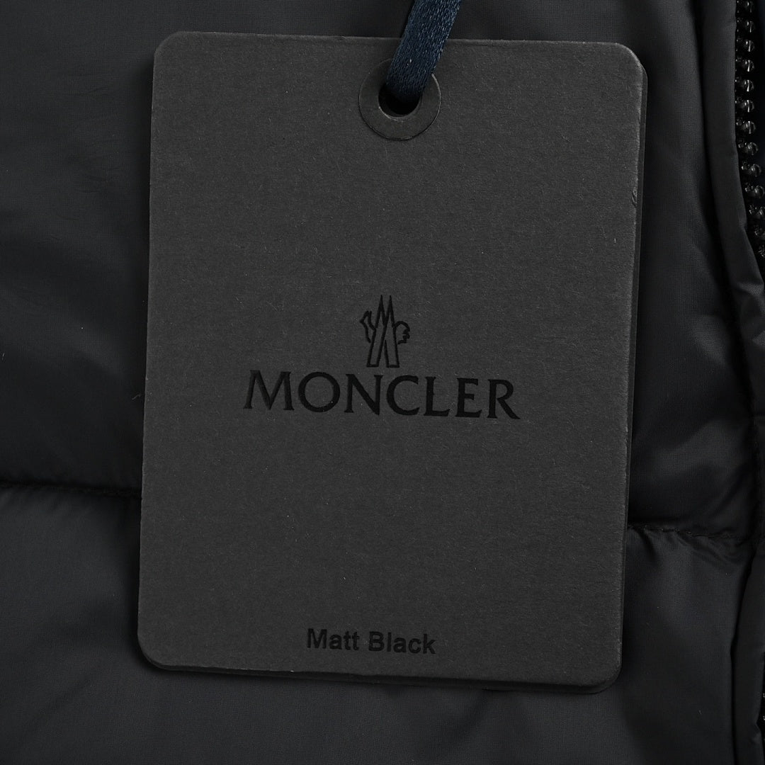 Moncler Matte Hooded Down Jacket — Oversized Logo Badge Snap Front