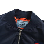Prada Logo Bomber Jacket with Contrast Lining — Navy