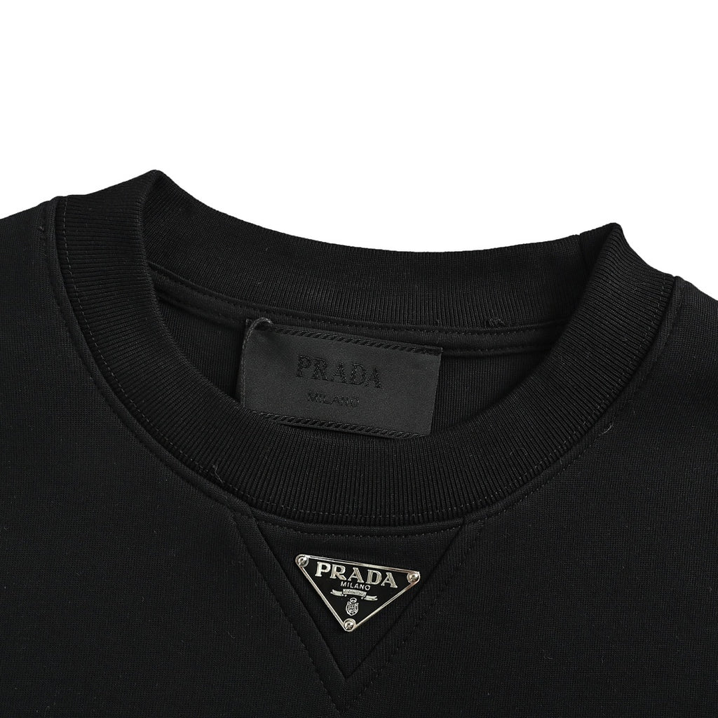 Prada Triangle Logo Crewneck Sweatshirt — Black