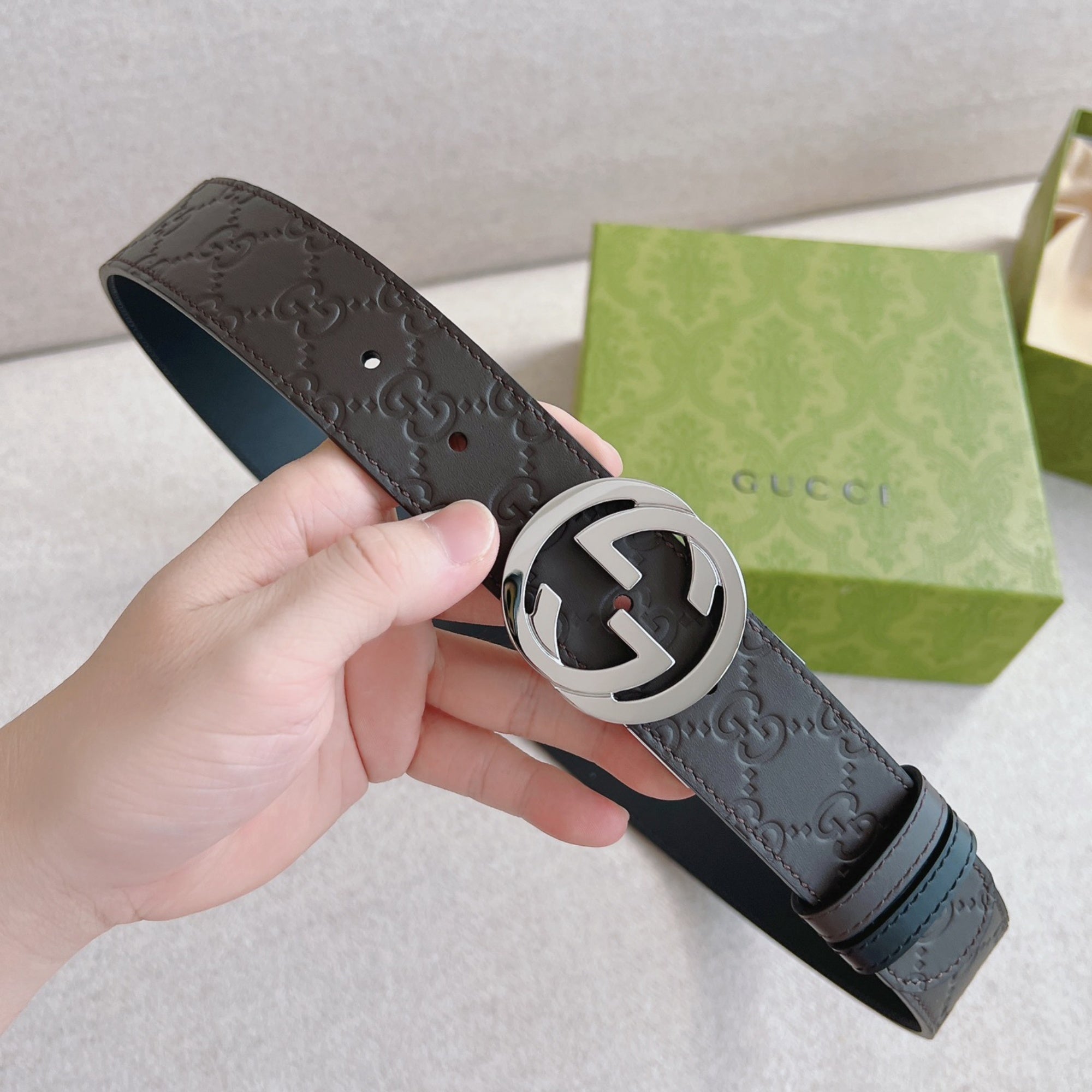 Gucci Men's Leather Belt — Heritage GG Buckle Collection