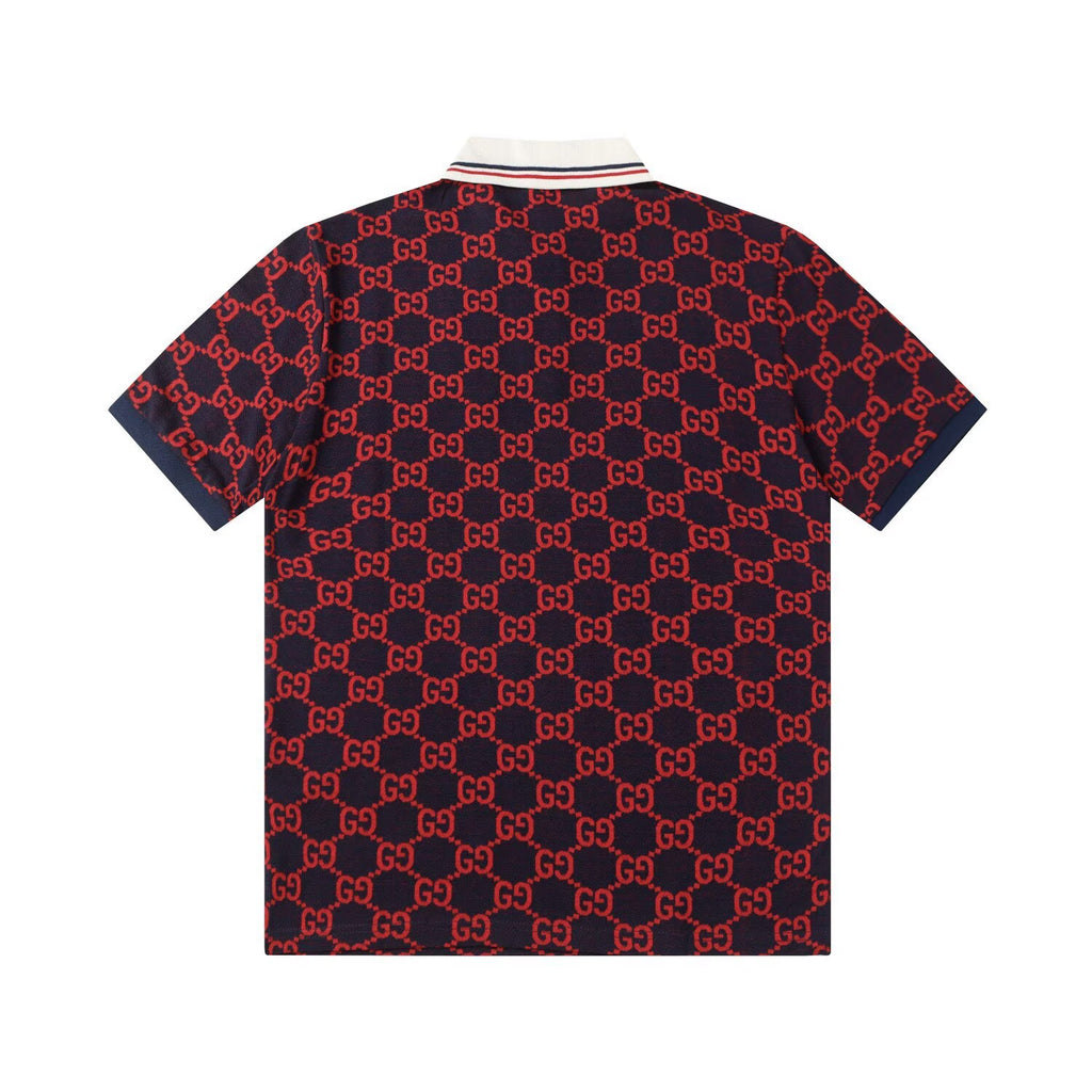Gucci GG Monogram Polo Shirt | Navy & Red