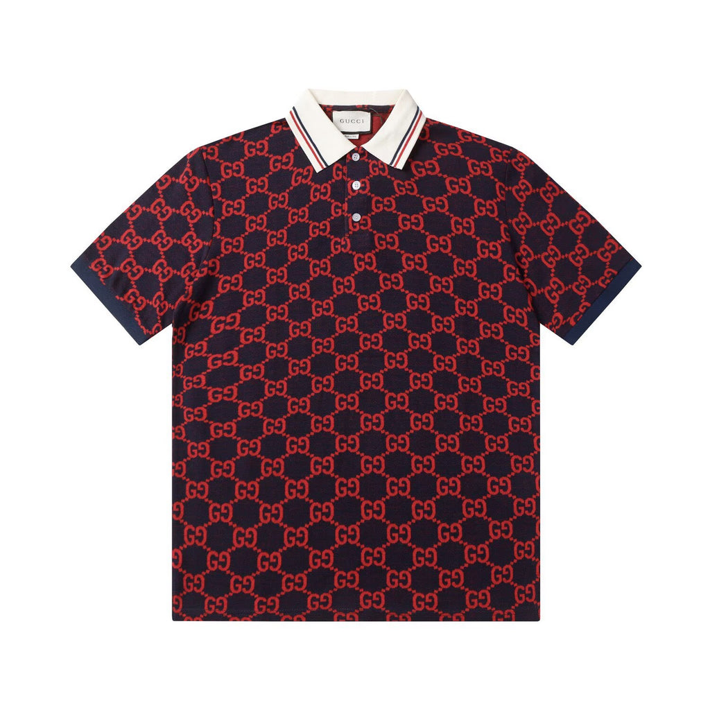 Gucci GG Monogram Polo Shirt | Navy & Red