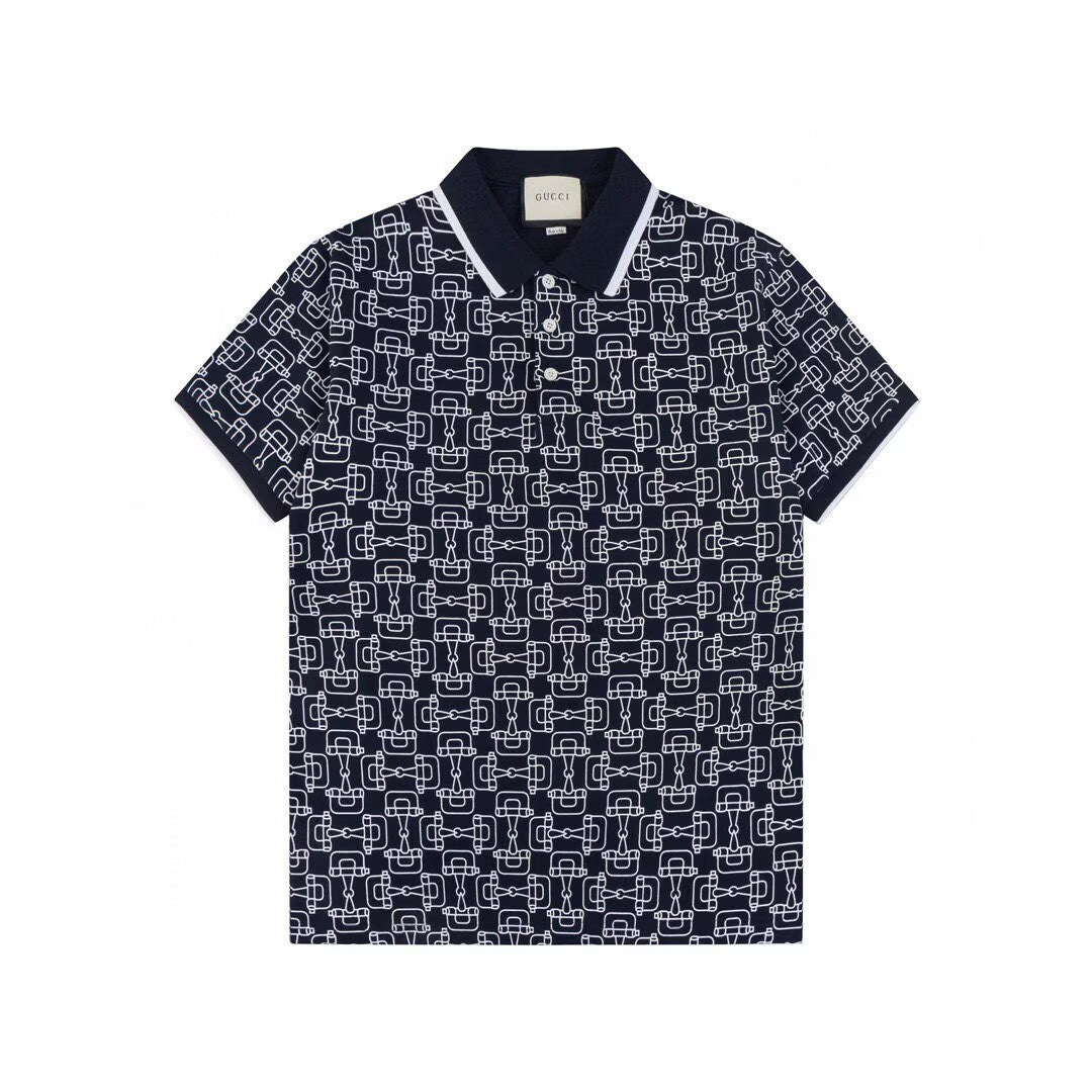 Gucci Horsebit Print Polo Shirt | Navy & White