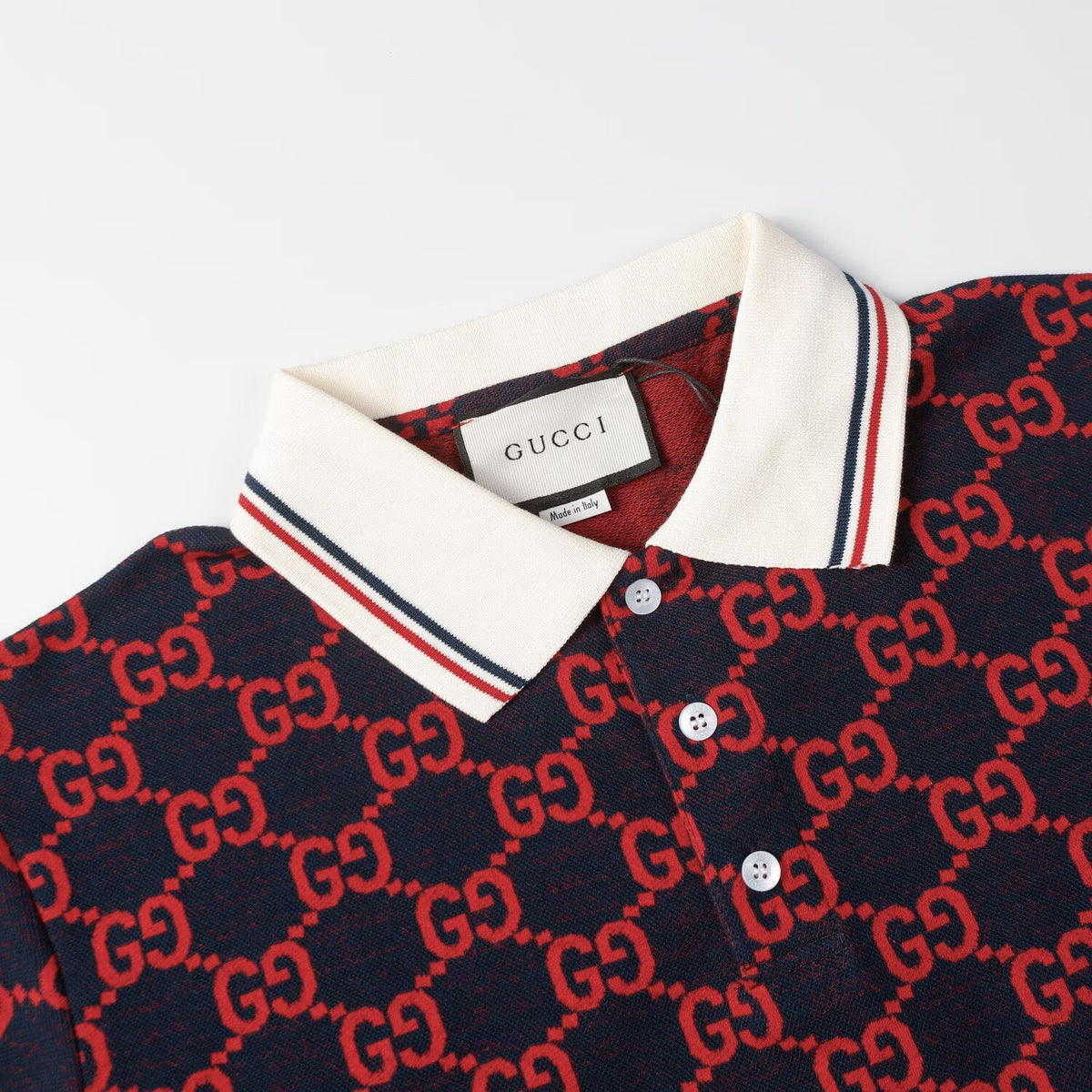 Gucci GG Monogram Polo Shirt | Navy & Red