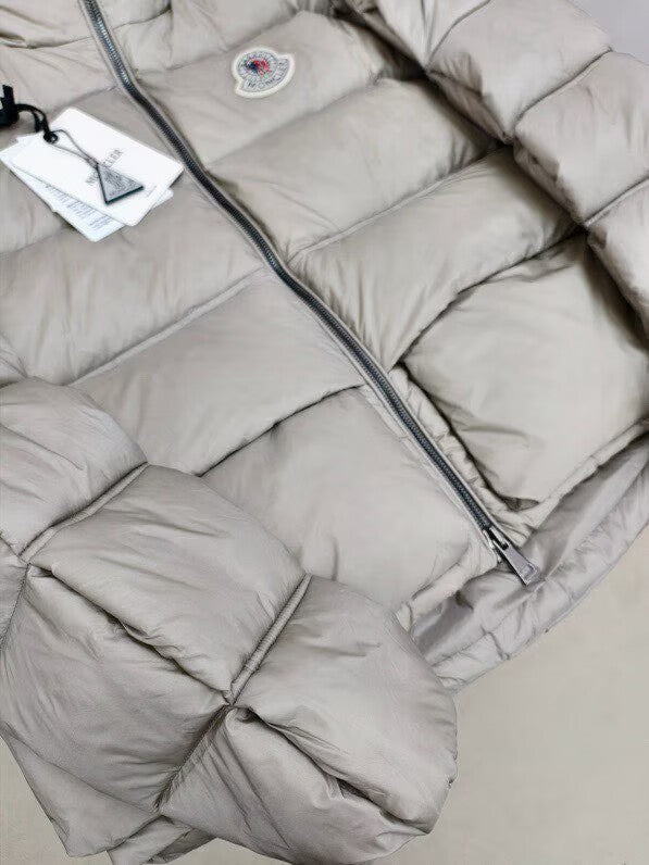 Moncler Classic Badge Short Down Jacket — Silver Grey