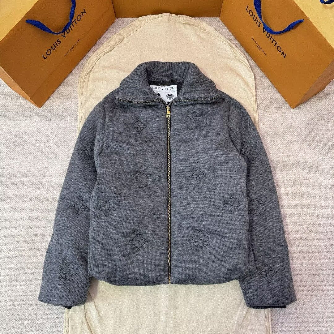 Louis Vuitton Grey Monogram Quilted Knit Down Jacket