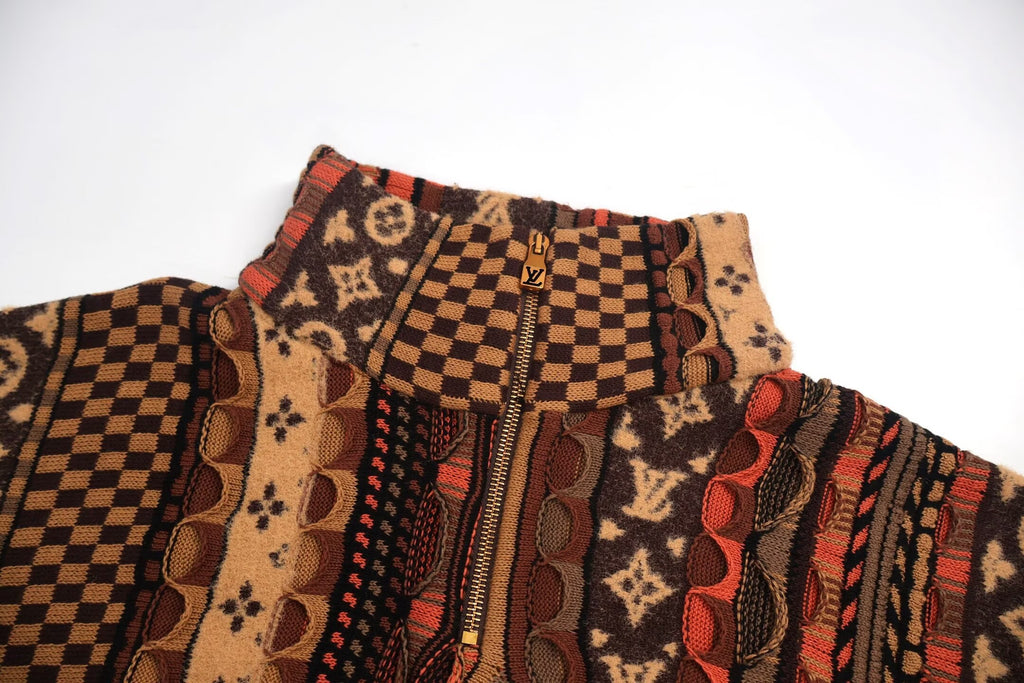Louis Vuitton Monogram Patchwork Knit Zip Jacket