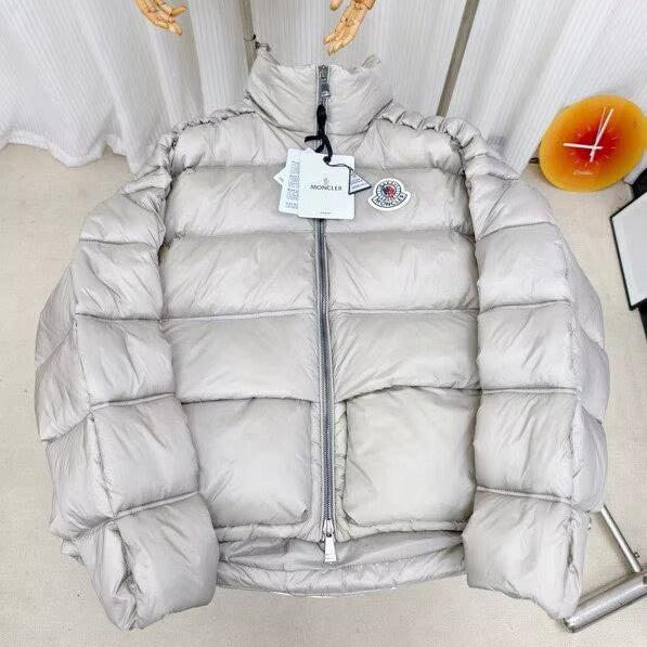 Moncler Classic Badge Short Down Jacket — Silver Grey