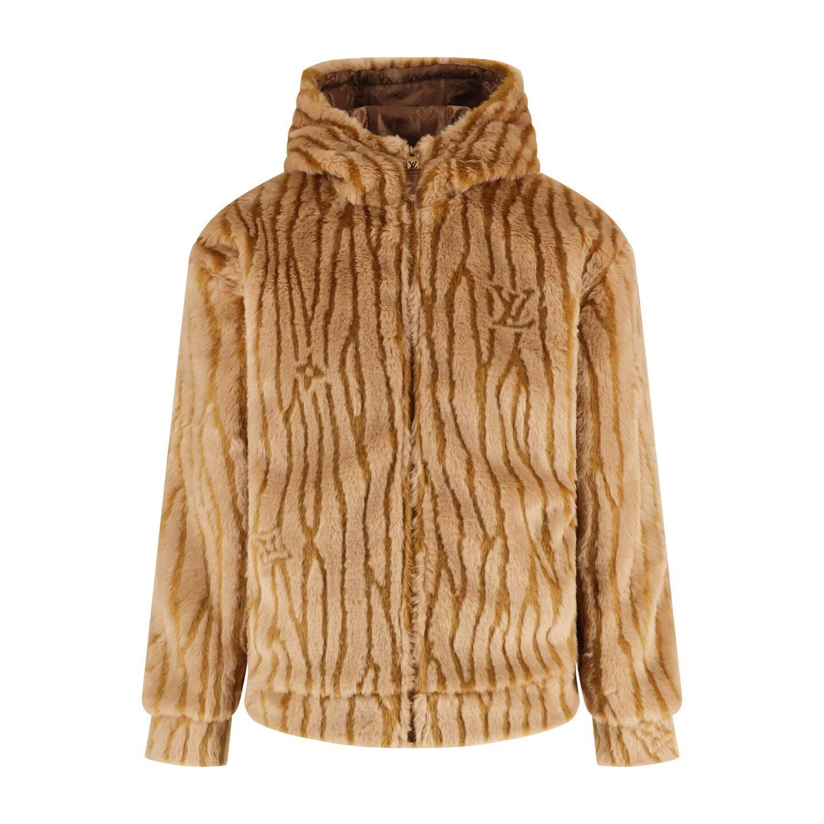 Louis Vuitton Caramel Faux Fur Wave-Texture Hooded Jacket