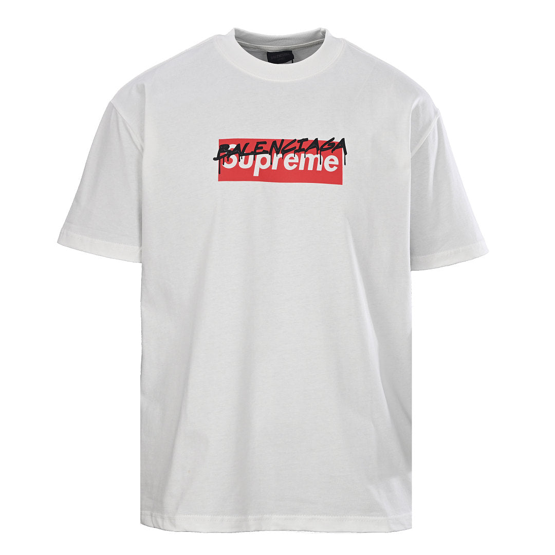 Balenciaga x Supreme Collab Logo Print T-Shirt – White