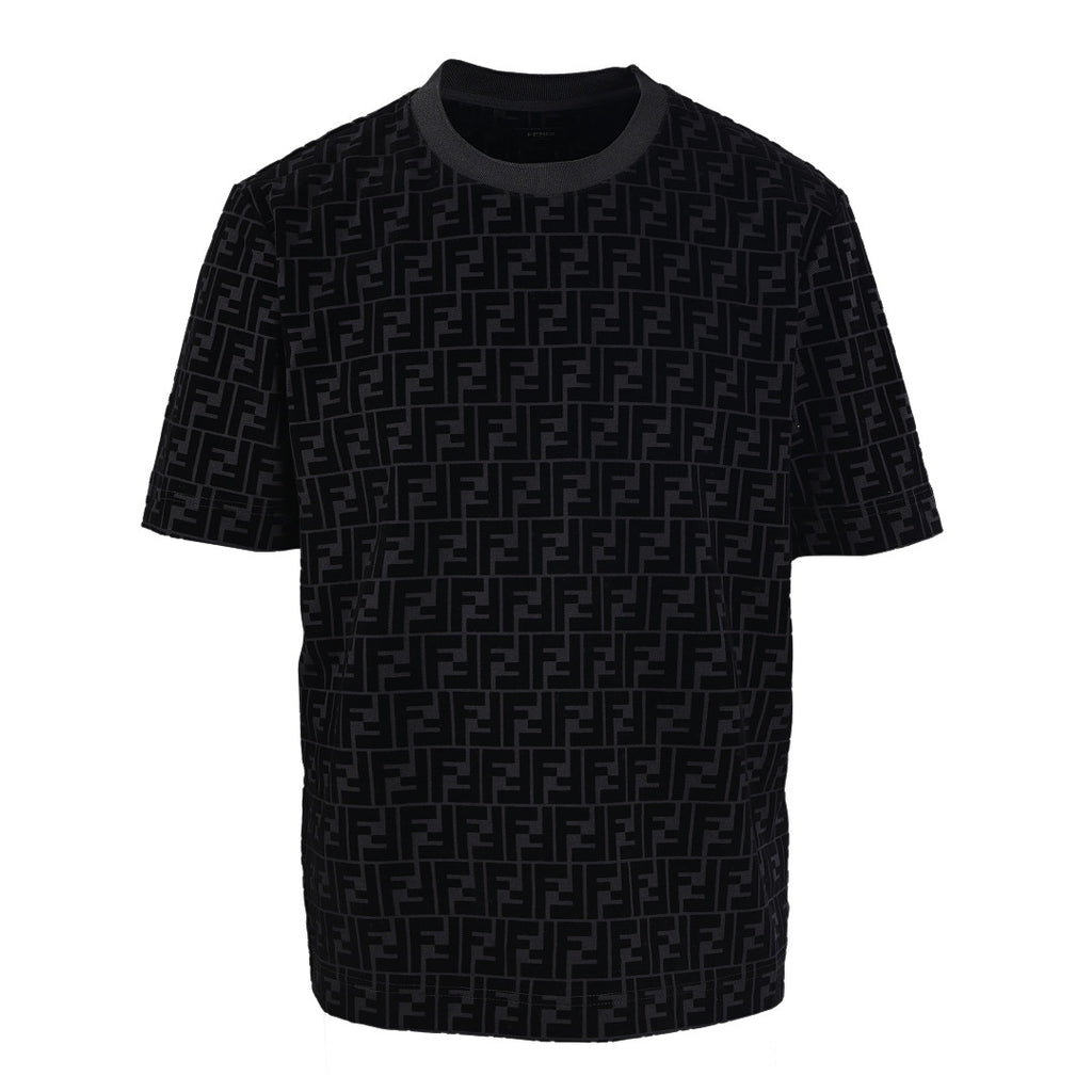 Fendi FF Monogram Velvet-Jacquard T-Shirt — Black