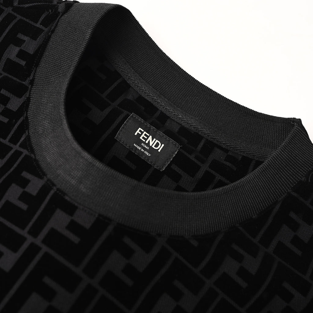 Fendi FF Monogram Velvet-Jacquard T-Shirt — Black