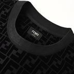 Fendi FF Monogram Velvet-Jacquard T-Shirt — Black