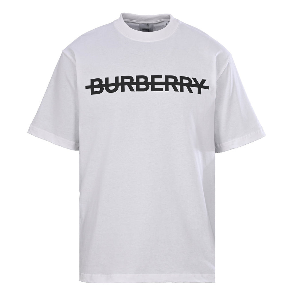 Burberry T-Shirt with Tape-Style Horizontal Stripe Overlay & Letter Print