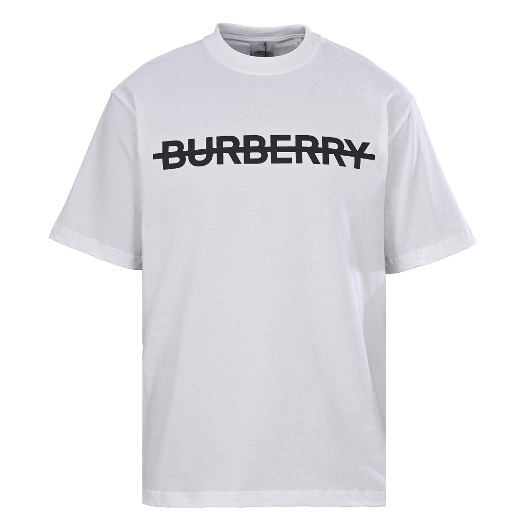 Burberry T-Shirt with Tape-Style Horizontal Stripe Overlay & Letter Print