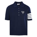Thom Browne Tennis Racket Embroidery 4-Bar Knit Polo – Navy