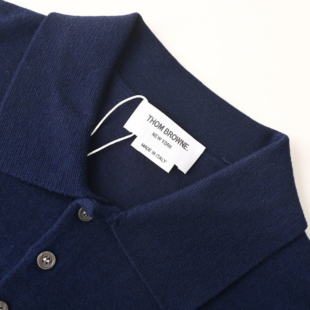 Thom Browne Tennis Racket Embroidery 4-Bar Knit Polo – Navy
