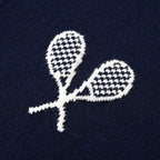 Thom Browne Tennis Racket Embroidery 4-Bar Knit Polo – Navy