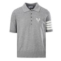 Thom Browne Tennis Racket Embroidery 4-Bar Knit Polo – Medium Grey