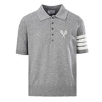 Thom Browne Tennis Racket Embroidery 4-Bar Knit Polo – Medium Grey