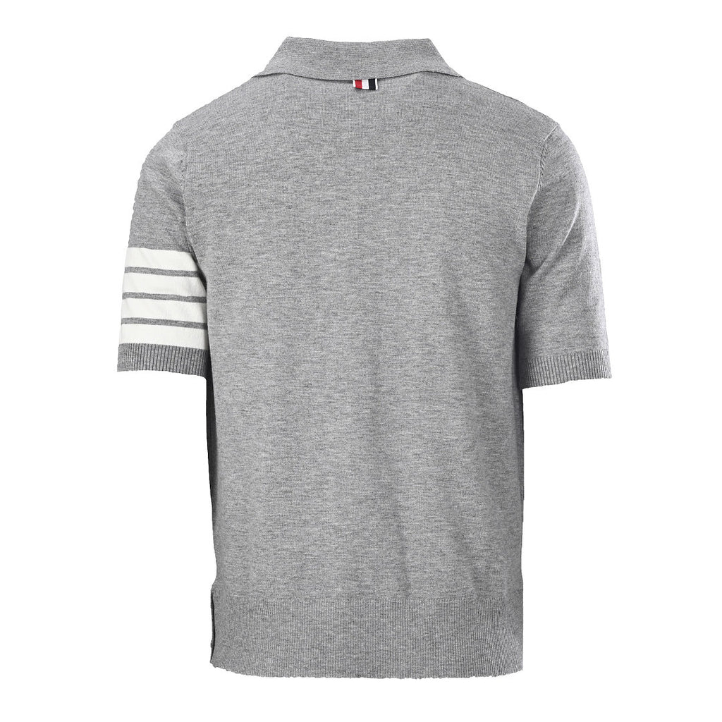 Thom Browne Tennis Racket Embroidery 4-Bar Knit Polo – Medium Grey
