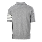 Thom Browne Tennis Racket Embroidery 4-Bar Knit Polo – Medium Grey