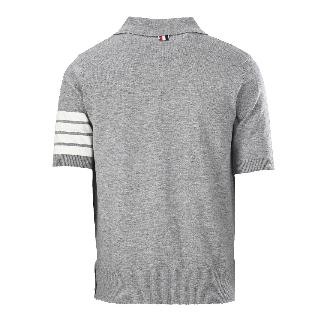 Thom Browne Tennis Racket Embroidery 4-Bar Knit Polo – Medium Grey