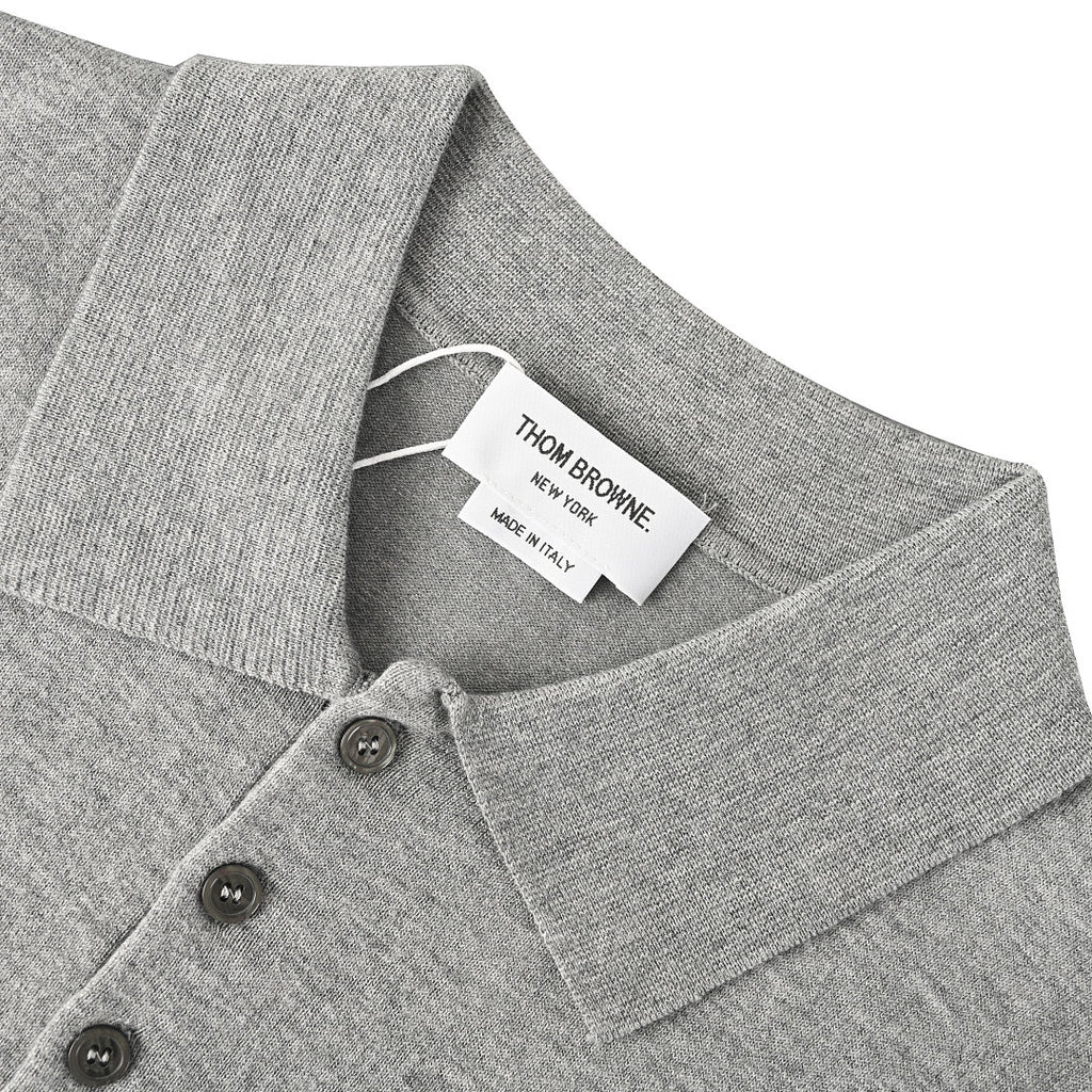 Thom Browne Tennis Racket Embroidery 4-Bar Knit Polo – Medium Grey