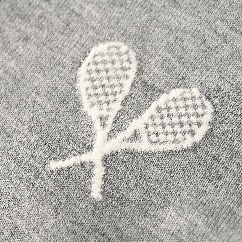 Thom Browne Tennis Racket Embroidery 4-Bar Knit Polo – Medium Grey
