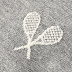 Thom Browne Tennis Racket Embroidery 4-Bar Knit Polo – Medium Grey