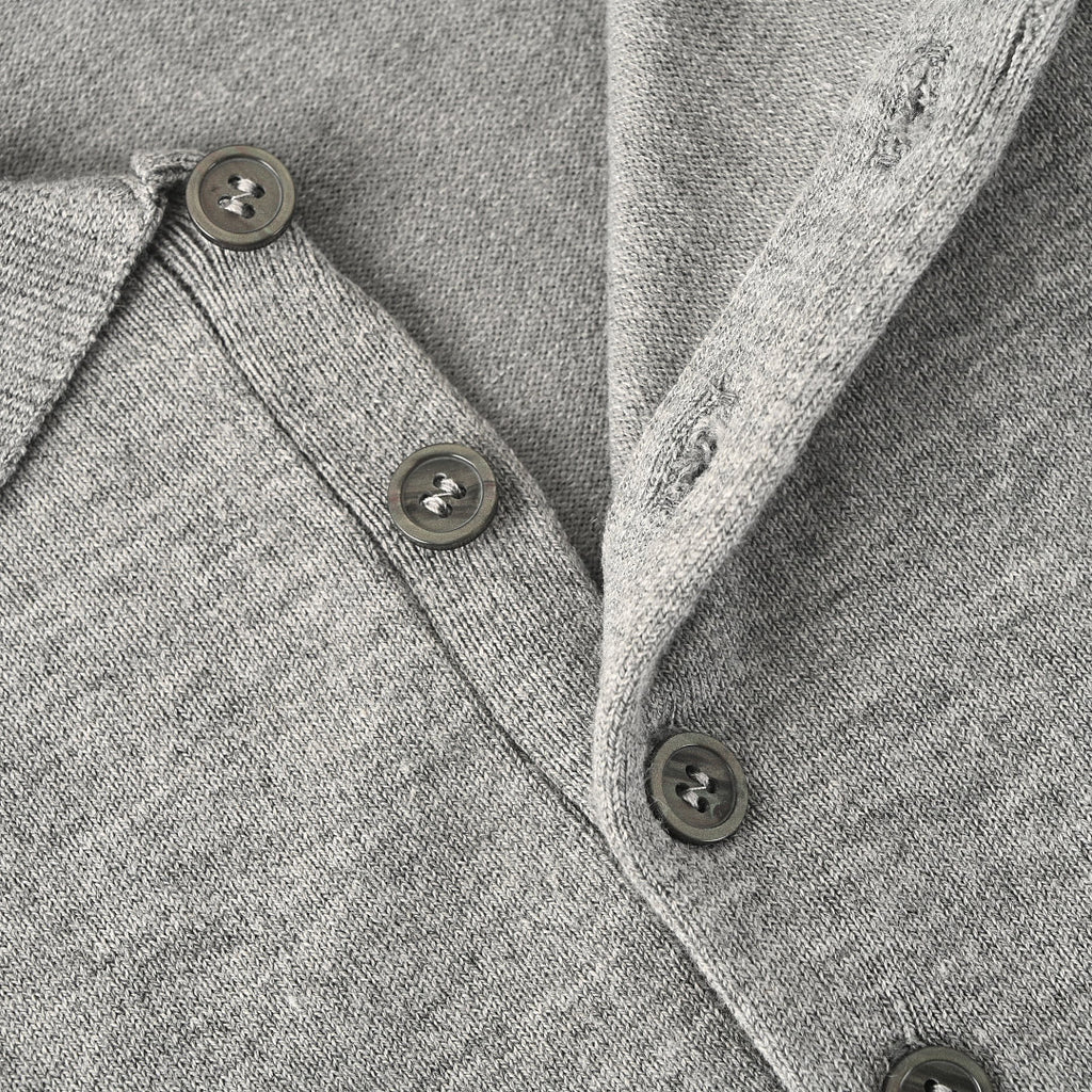 Thom Browne Tennis Racket Embroidery 4-Bar Knit Polo – Medium Grey