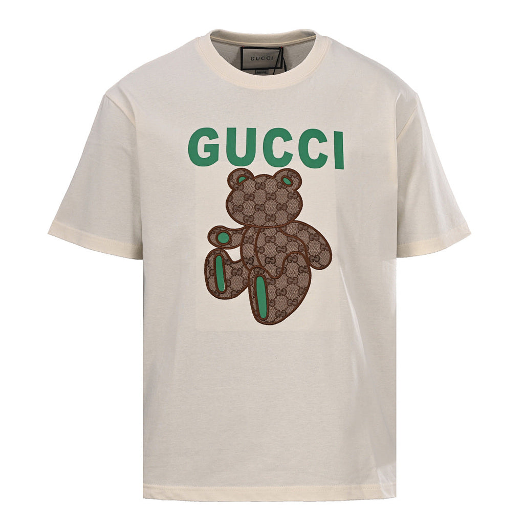 Gucci Monogram T-Shirt with Bear Embroidery and Appliqué