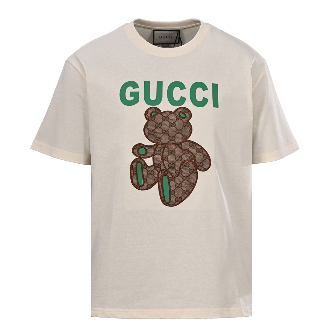 Gucci Monogram T-Shirt with Bear Embroidery and Appliqué
