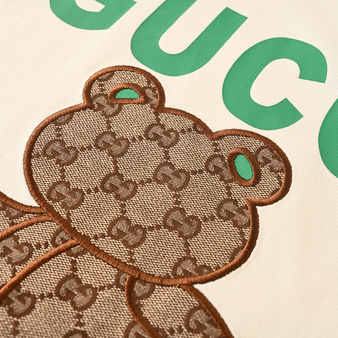 Gucci Monogram T-Shirt with Bear Embroidery and Appliqué