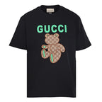 Gucci Monogram T-Shirt with Bear Embroidery and Appliqué