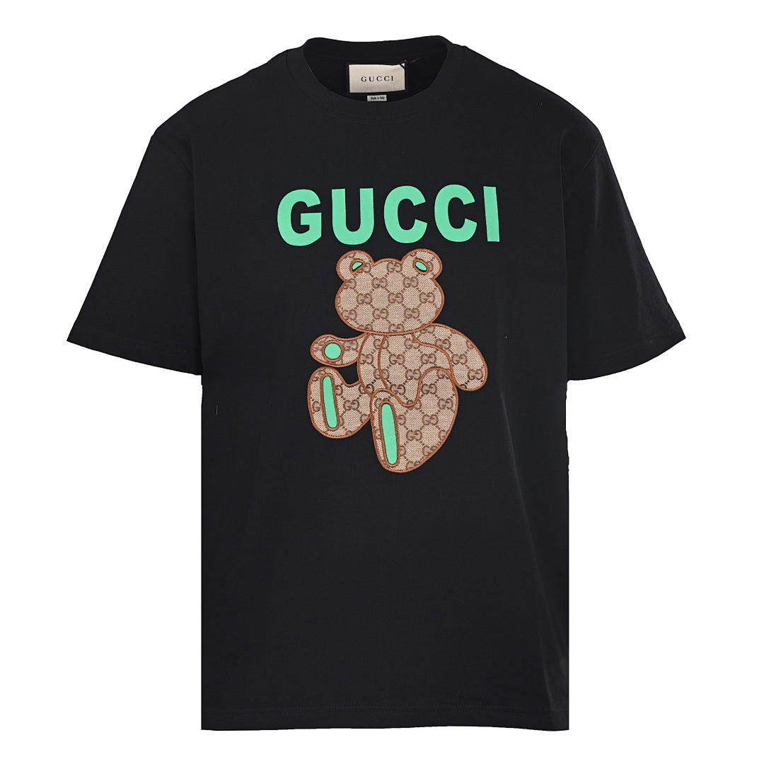 Gucci Monogram T-Shirt with Bear Embroidery and Appliqué