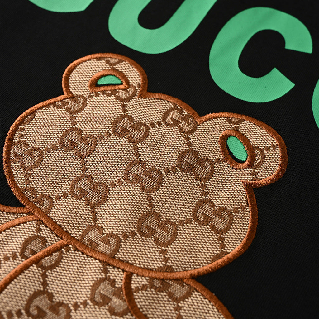 Gucci Monogram T-Shirt with Bear Embroidery and Appliqué