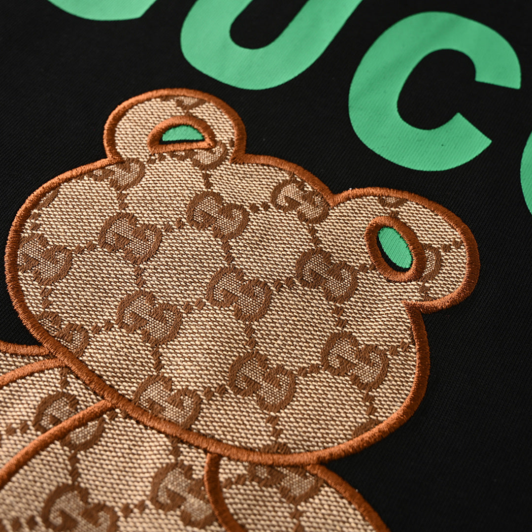 Gucci Monogram T-Shirt with Bear Embroidery and Appliqué