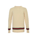 Gucci Ivory Ladder-Stitch Knit Crewneck Sweater with Heritage Stripe Trim