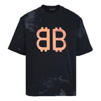 Balenciaga Double-B Bitcoin Hand-Painted Distressed Crewneck T-Shirt