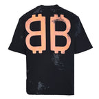 Balenciaga Double-B Bitcoin Hand-Painted Distressed Crewneck T-Shirt