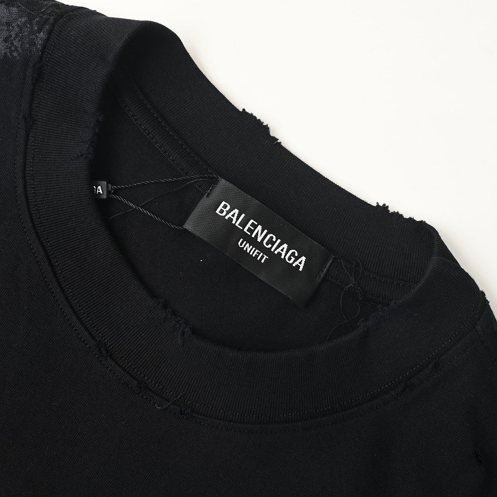 Balenciaga Double-B Bitcoin Hand-Painted Distressed Crewneck T-Shirt