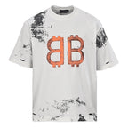 Balenciaga Double-B Bitcoin Hand-Painted Distressed Crewneck T-Shirt