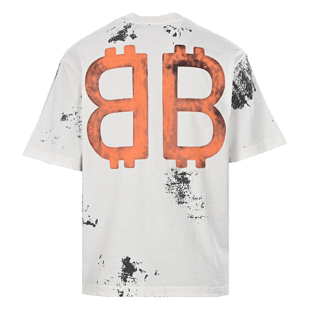 Balenciaga Double-B Bitcoin Hand-Painted Distressed Crewneck T-Shirt